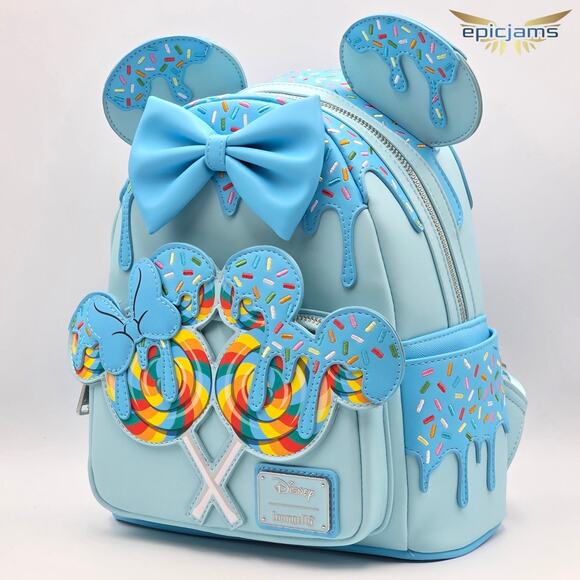 Loungefly Disney Minnie Mouse Lollipop Blue Sprinkle Ears Blue Mini Backpack New - Picture 3 of 6